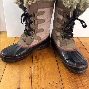 Khombu Winter Unisex Boots Faux Fur Suede Leather Lace Up SZ WMN 11/11.5,M9.5/10
